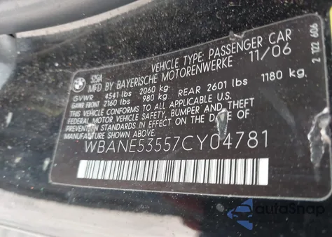 2007 BMW 525I z USA, uszkodzony, nr VIN WBANE53557CY04781